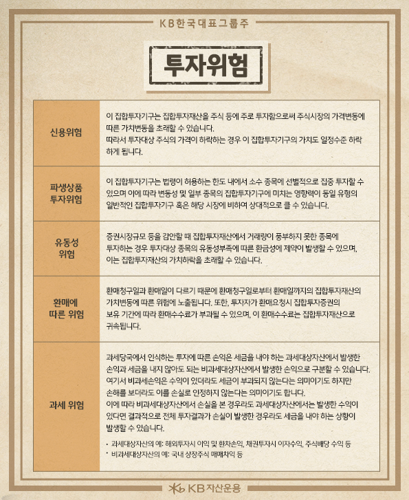 kb 한국 대표그룹주 펀드의 투자위험 리스트.